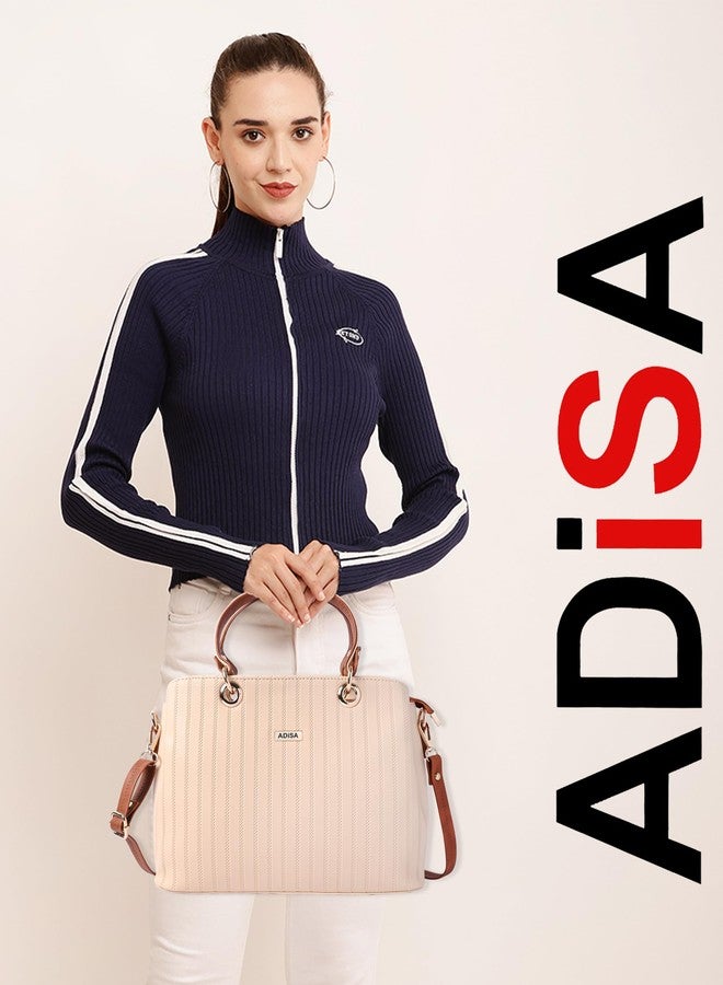 ADISA حقيبة يد وكتف من ADISA بنقشة مخططة للنساء والفتيات مع حزام كتف (AD4074-CRE) - Image 5